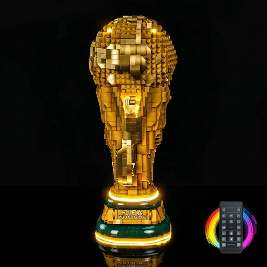 LEGO® FIFA World Cup Official Trophy #43020 — illuminated at night (display light kit)
