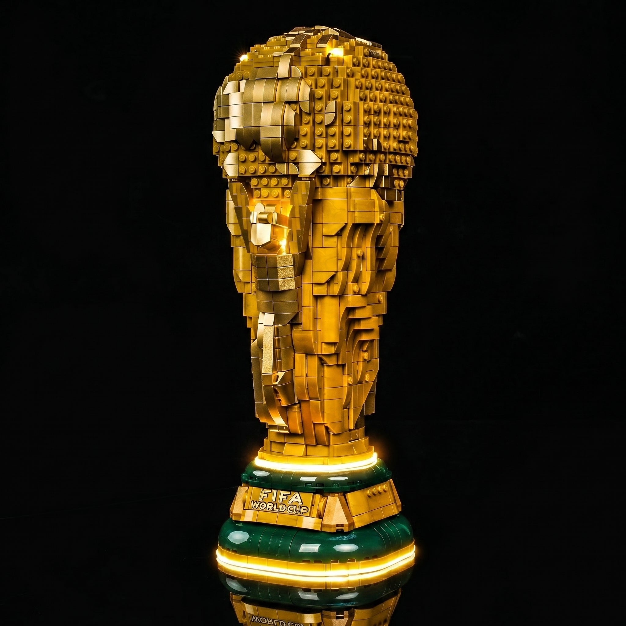 Bright My Bricks USB-powered LED light kit for LEGO® FIFA World Cup Official Trophy #43020 — installed and glowing