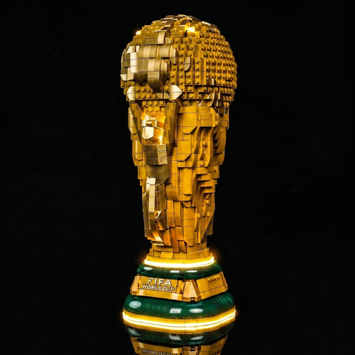Bright My Bricks USB-powered LED light kit for LEGO® FIFA World Cup Official Trophy #43020 — installed and glowing