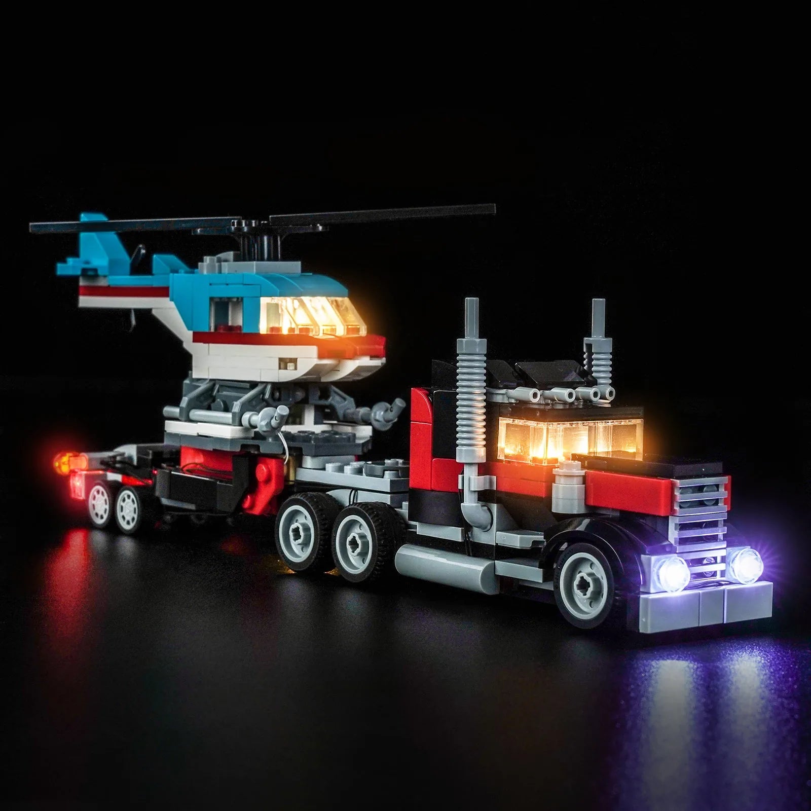 LEGO Flatbed Truck with Helicopter #31146 LED lighting detail