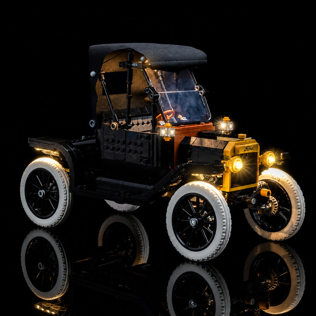 premium LED light kit for LEGO® Ford Model T #11376, lighting effect on the build
