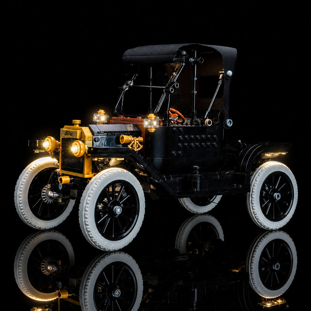 Bright My Bricks LED lights for LEGO® Ford Model T #11376 — illuminated at night