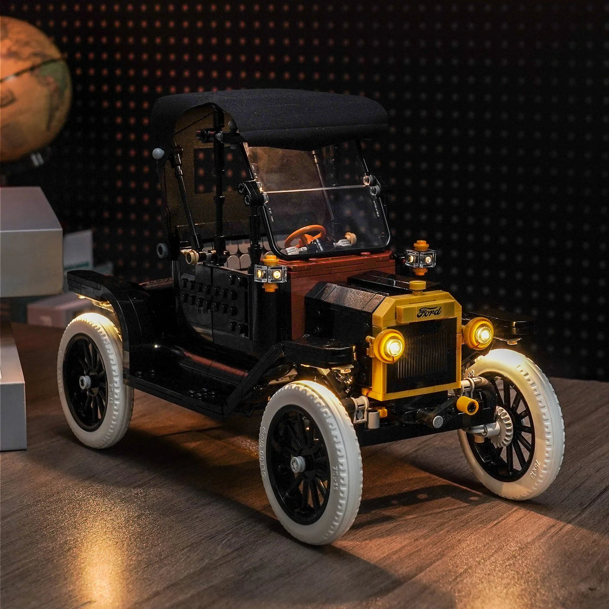 Bright My Bricks LED lighting kit for LEGO® Ford Model T #11376 — illuminated at night