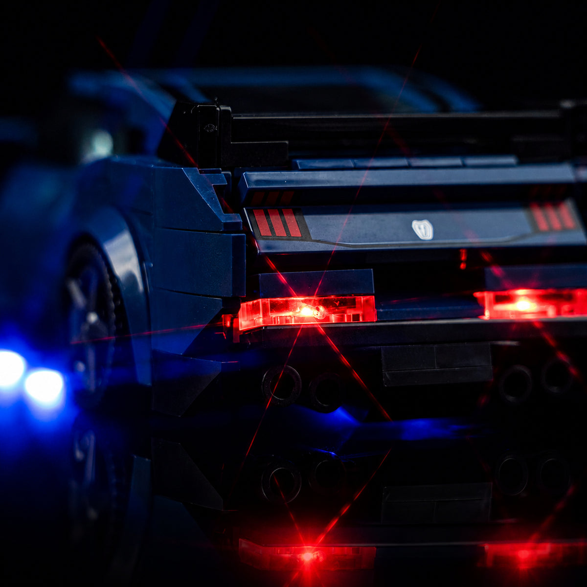 LED lights for LEGO® Ford Mustang Dark Horse Sports Car #76920, display lighting in a dark room