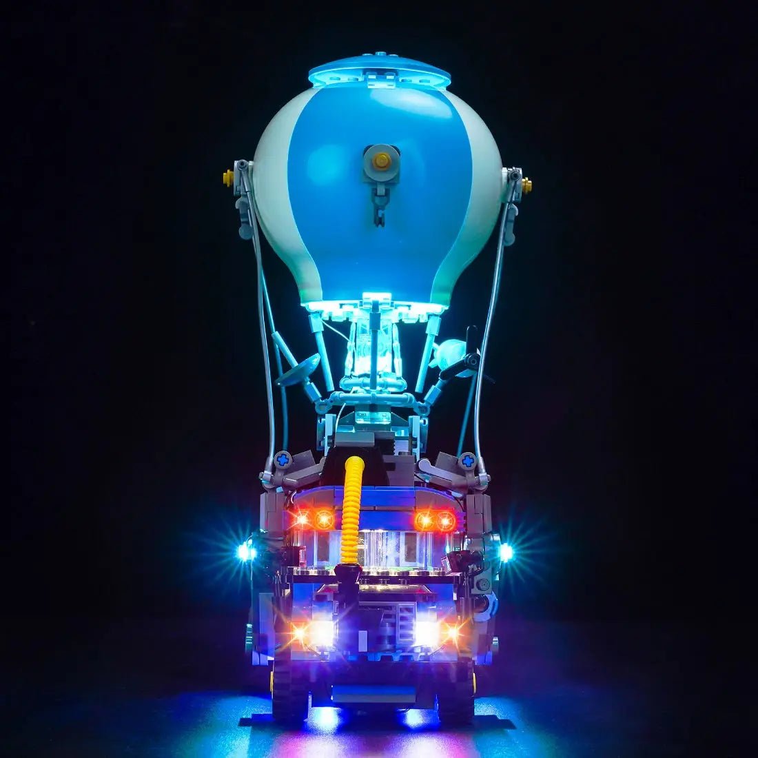 Close-up of LED lights on LEGO Fortnite Battle Bus #77073