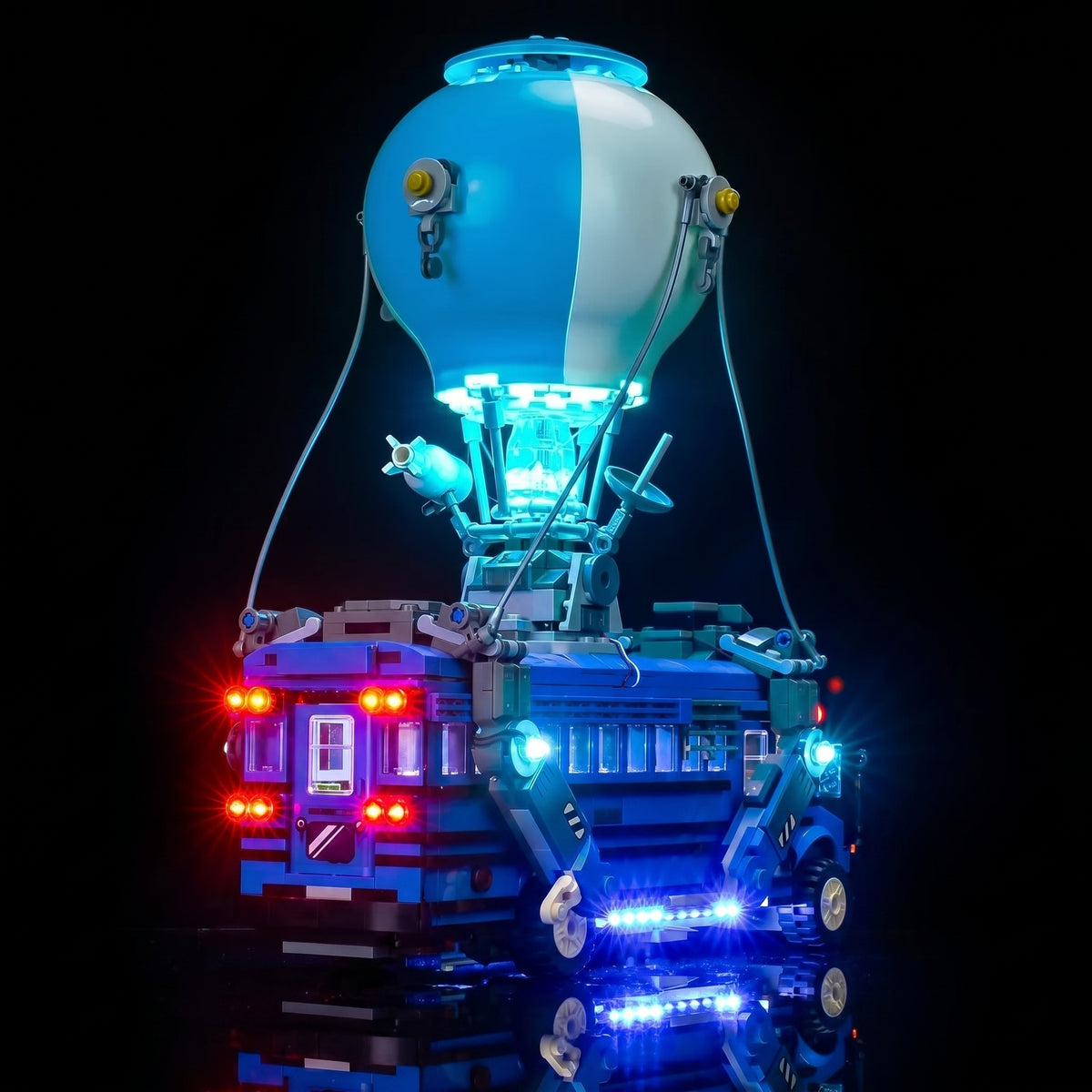 close-up of the LED lighting detail: Bright My Bricks custom LED lighting for LEGO® Fortnite Battle Bus #77073