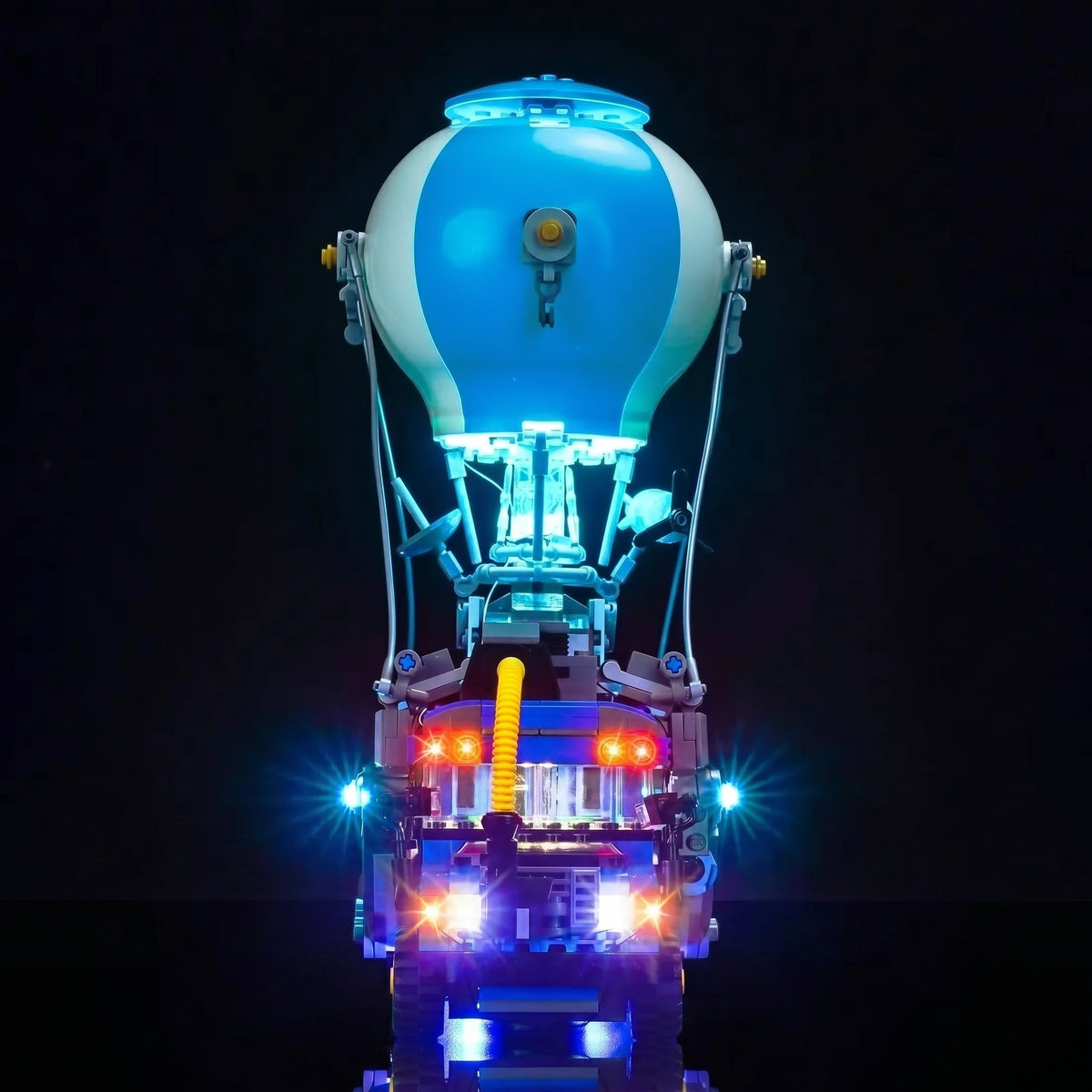 front view fully lit: Bright My Bricks LED lights for LEGO® Fortnite Battle Bus #77073