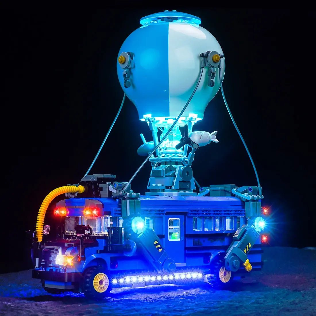 LEGO Fortnite Battle Bus #77073 lit up - front angle