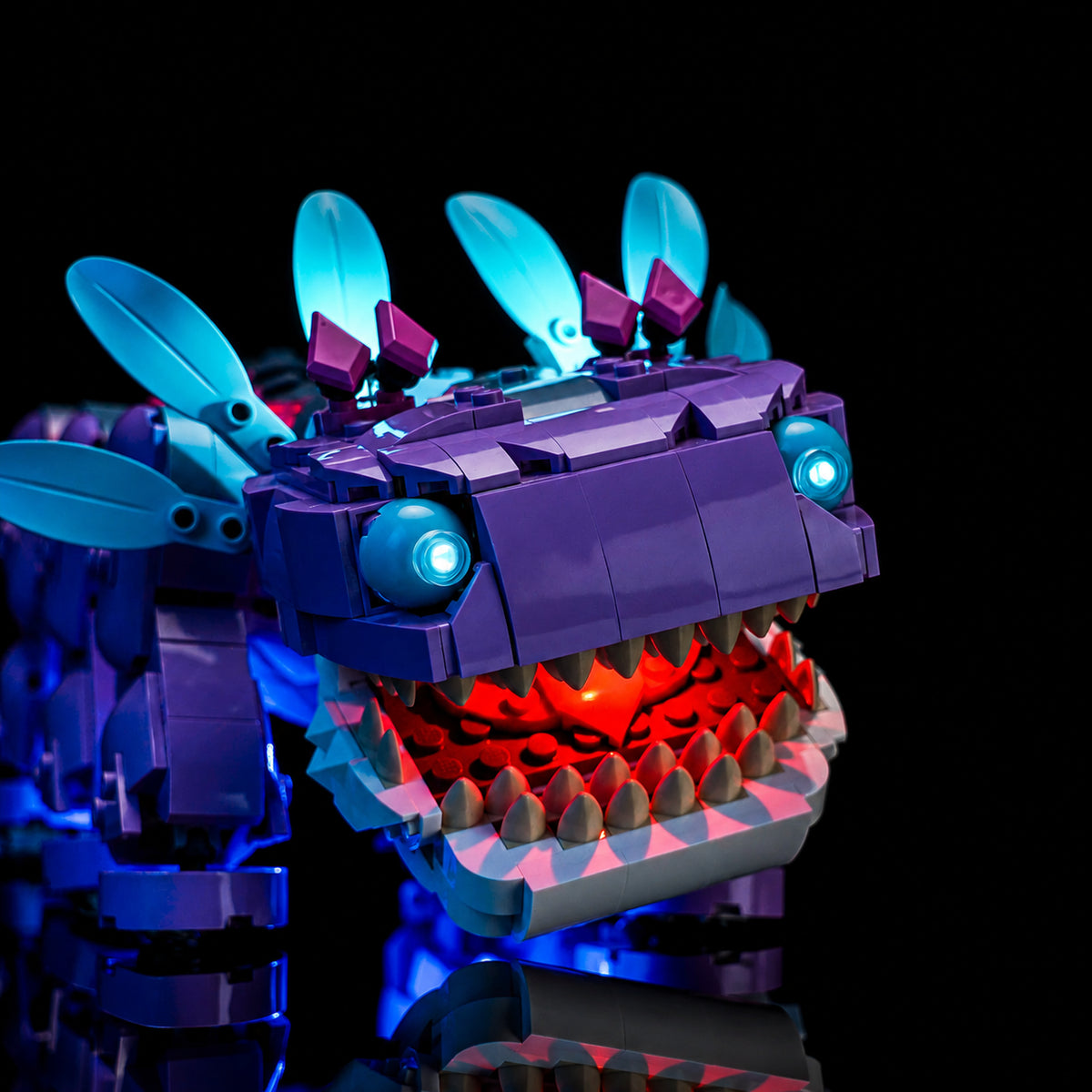 before-and-after lighting: Bright My Bricks custom LED lighting for LEGO® Fortnite Klombo #77077