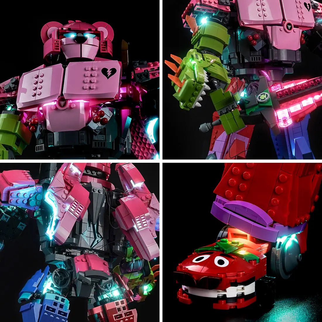 LEGO® Fortnite Mecha Team Leader #77078 front view fully lit, with the light kit