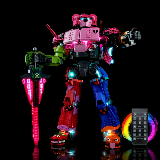 LEGO® Fortnite Mecha Team Leader #77078 — LED kit powered on (LED light kit)
