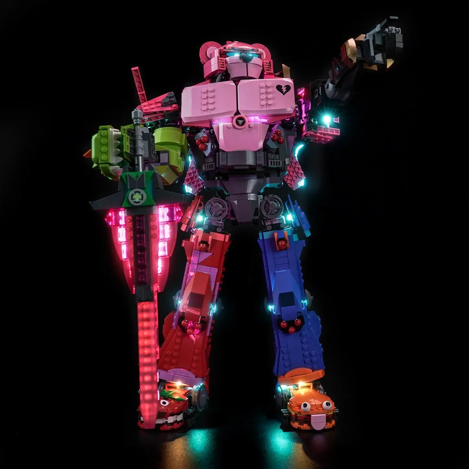 Close-up of LED lights on LEGO Fortnite Mecha Team Leader #77078
