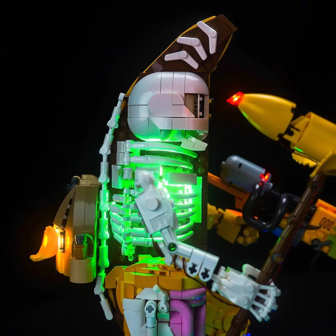 Bright My Bricks DIY LED light kit for LEGO® Fortnite Peely Bone #77072 — front view fully lit