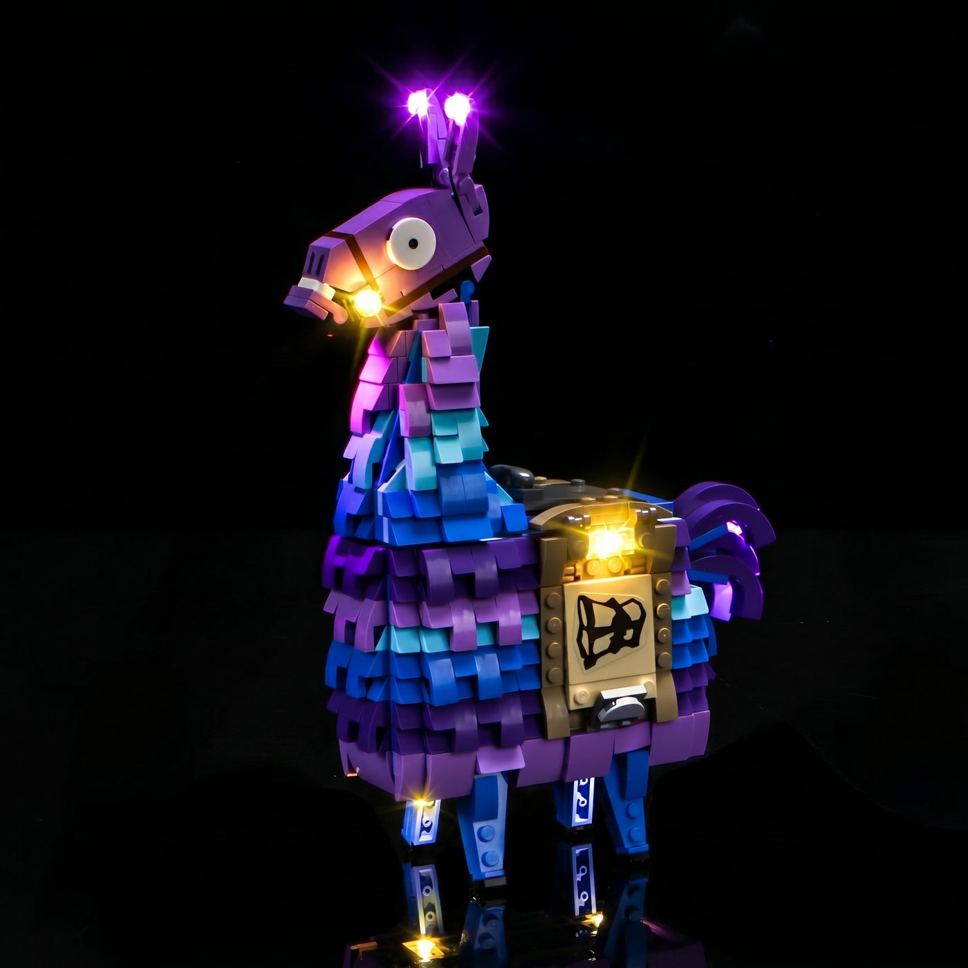 Bright My Bricks premium LED light kit for LEGO® Fortnite Supply Llama #77071 — front view fully lit