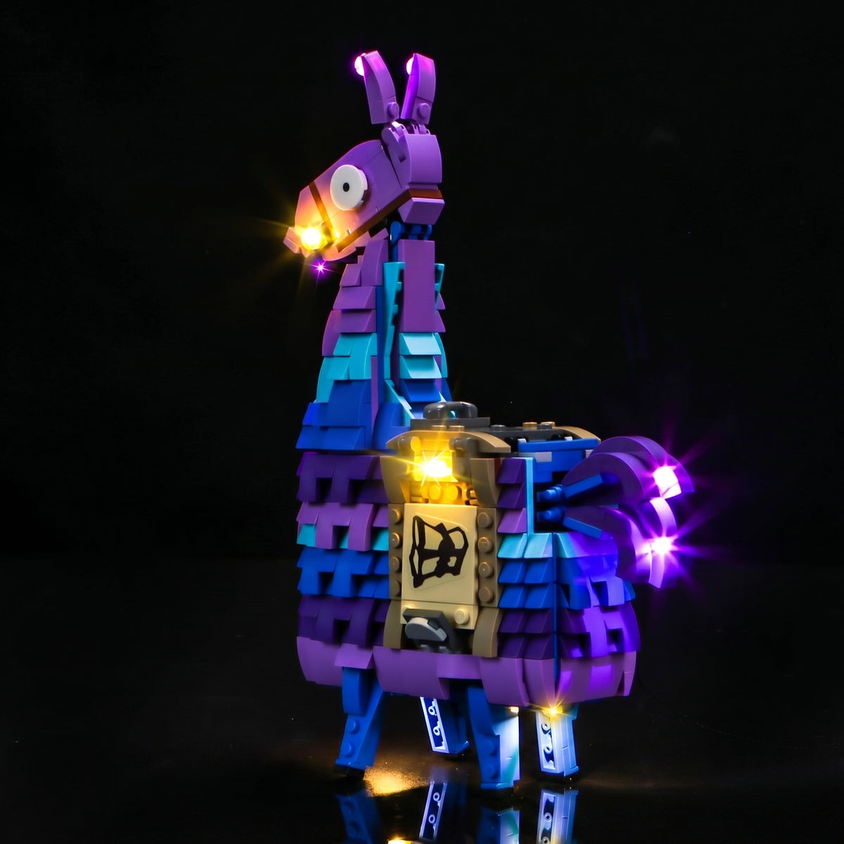 illuminated at night: Bright My Bricks display light kit for LEGO® Fortnite Supply Llama #77071