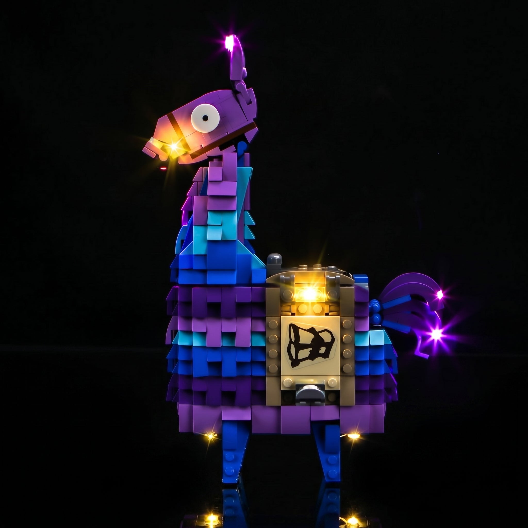showcase lighting view: Bright My Bricks premium LED light kit for LEGO® Fortnite Supply Llama #77071