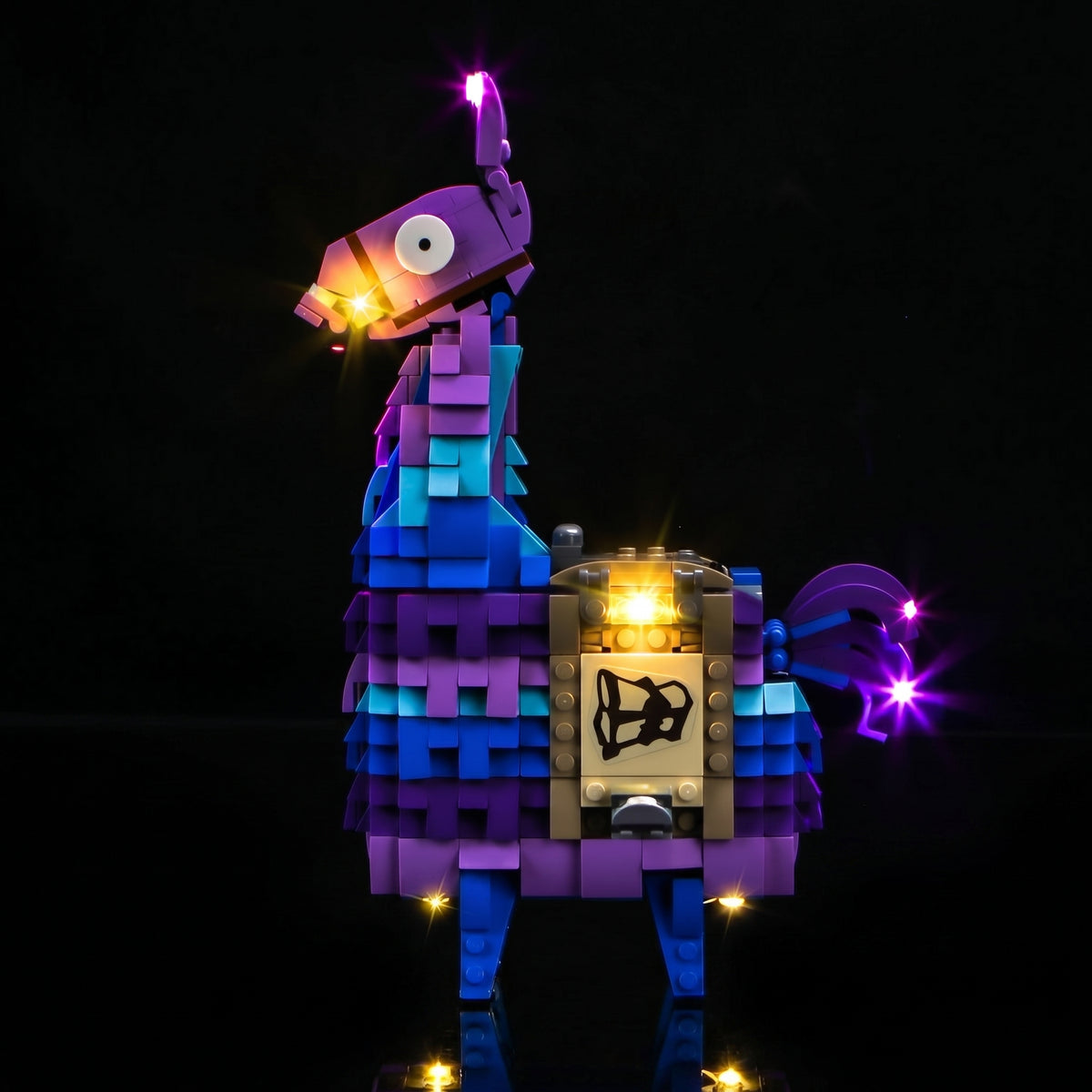 showcase lighting view: Bright My Bricks premium LED light kit for LEGO® Fortnite Supply Llama #77071