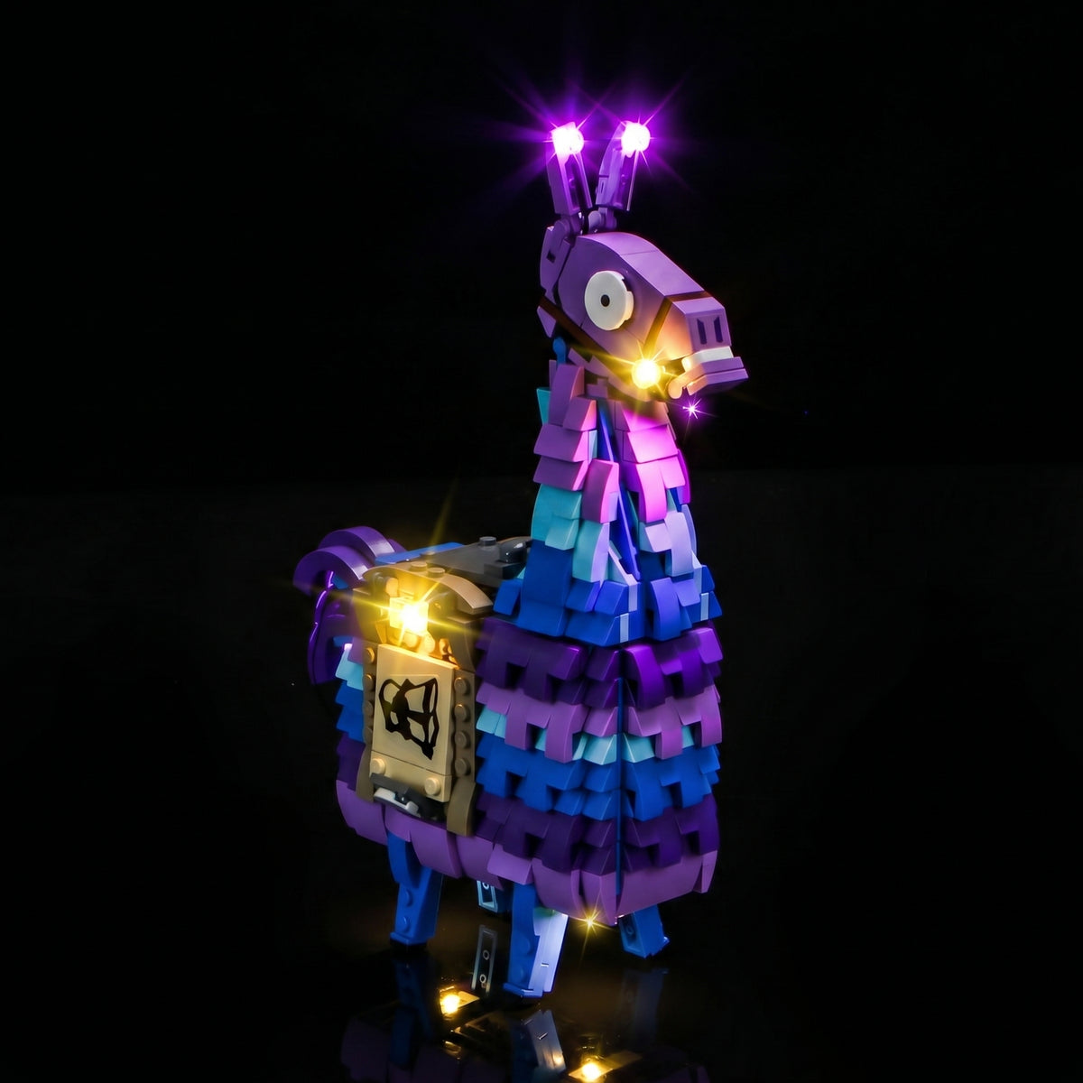 Bright My Bricks USB-powered LED light kit for LEGO® Fortnite Supply Llama #77071 — front view fully lit