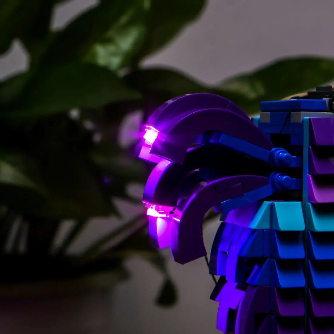 LEGO® Fortnite Supply Llama #77071 installed and glowing, with the DIY LED light kit