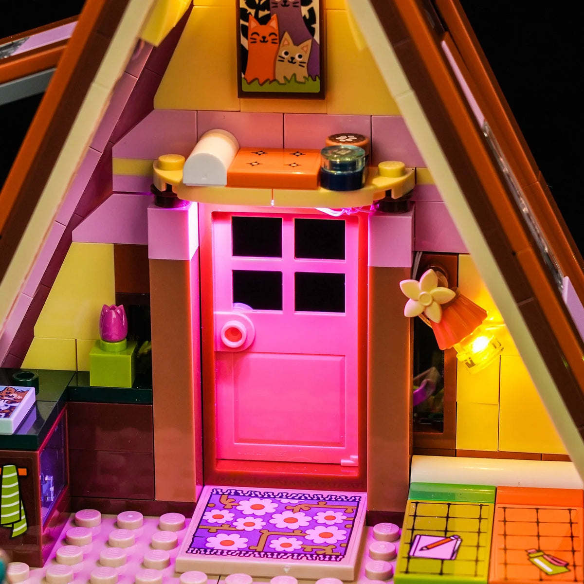 custom LED lighting for LEGO® Friends Nature Glamping Cabin #42682, LED kit powered on