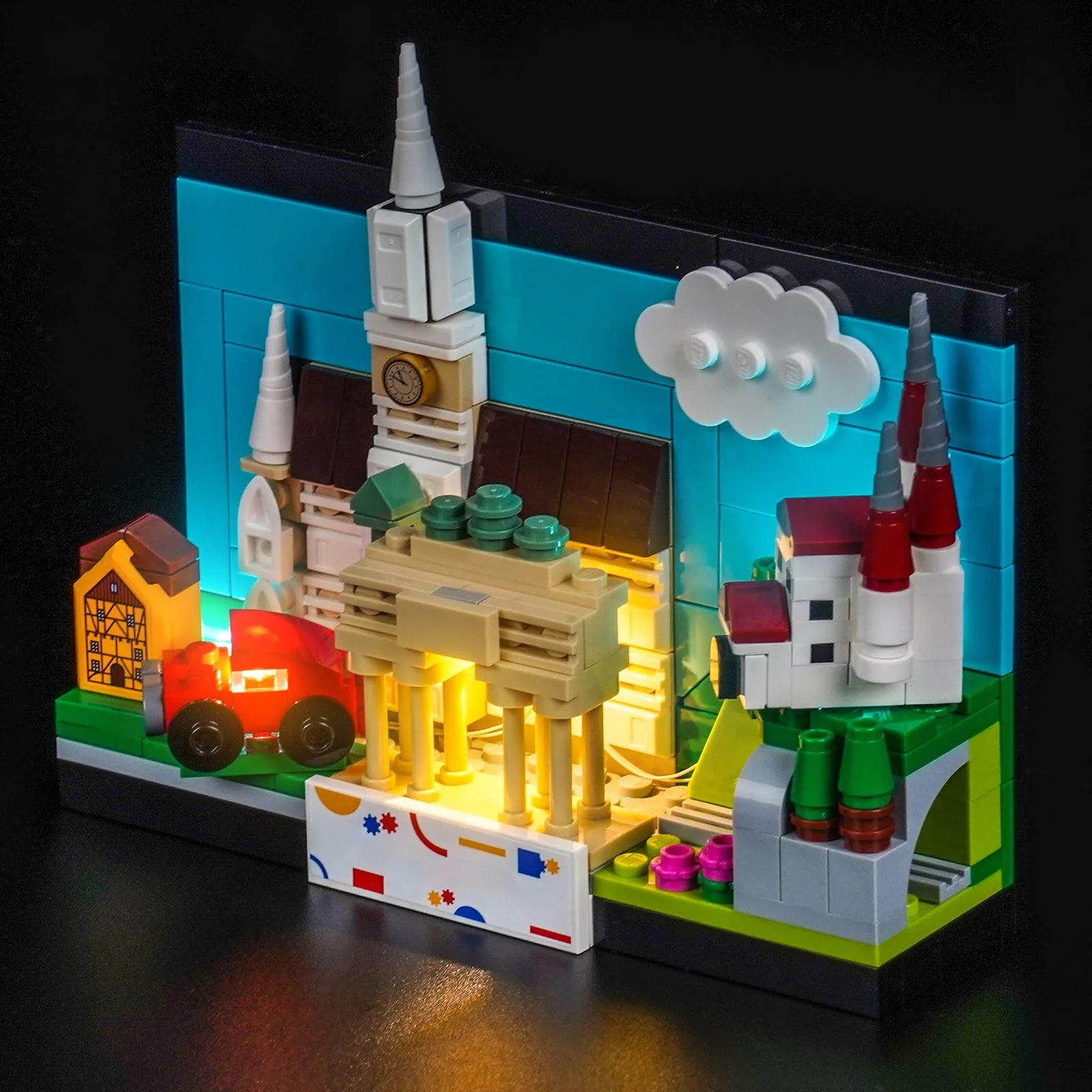 Close-up of LED lights on LEGO Germany Postcard #40954