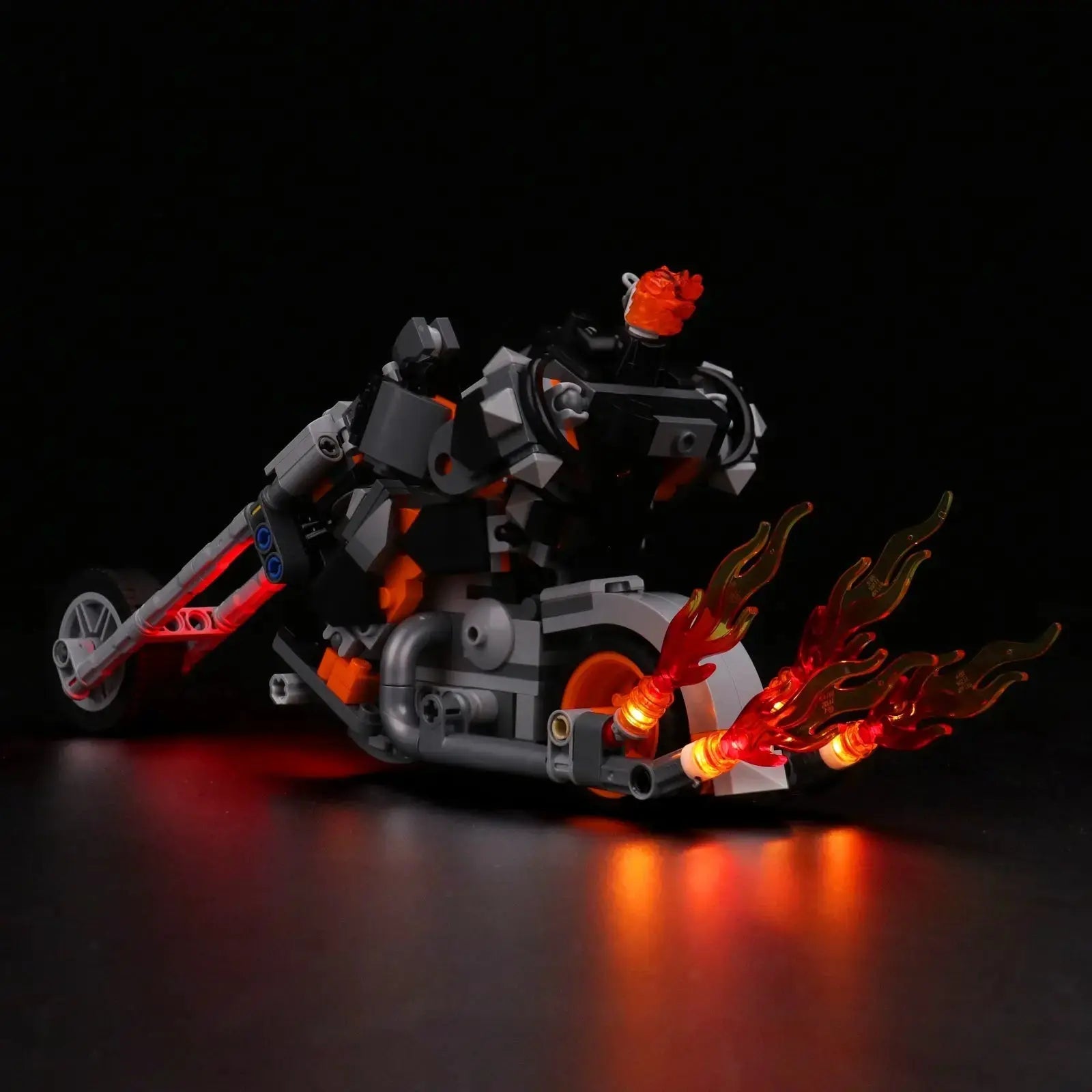 Bright My Bricks LED lights for LEGO® Ghost Rider Mech & Bike #76245 — before-and-after lighting