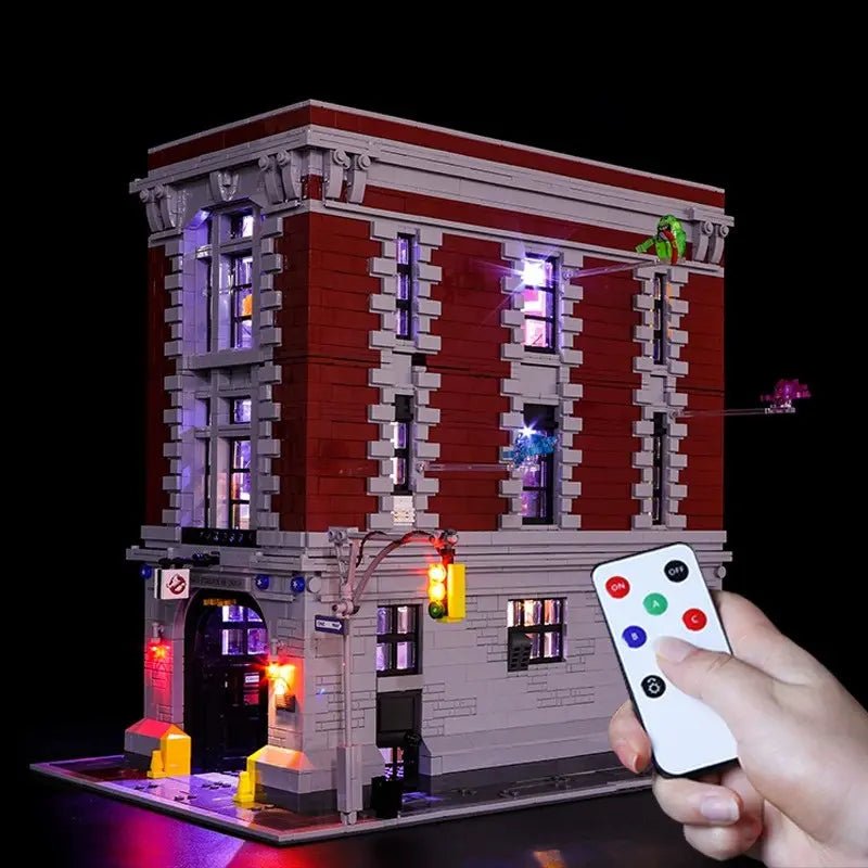 illuminated at night: Bright My Bricks premium LED light kit for LEGO® Ghostbusters Firehouse Headquarters #75827