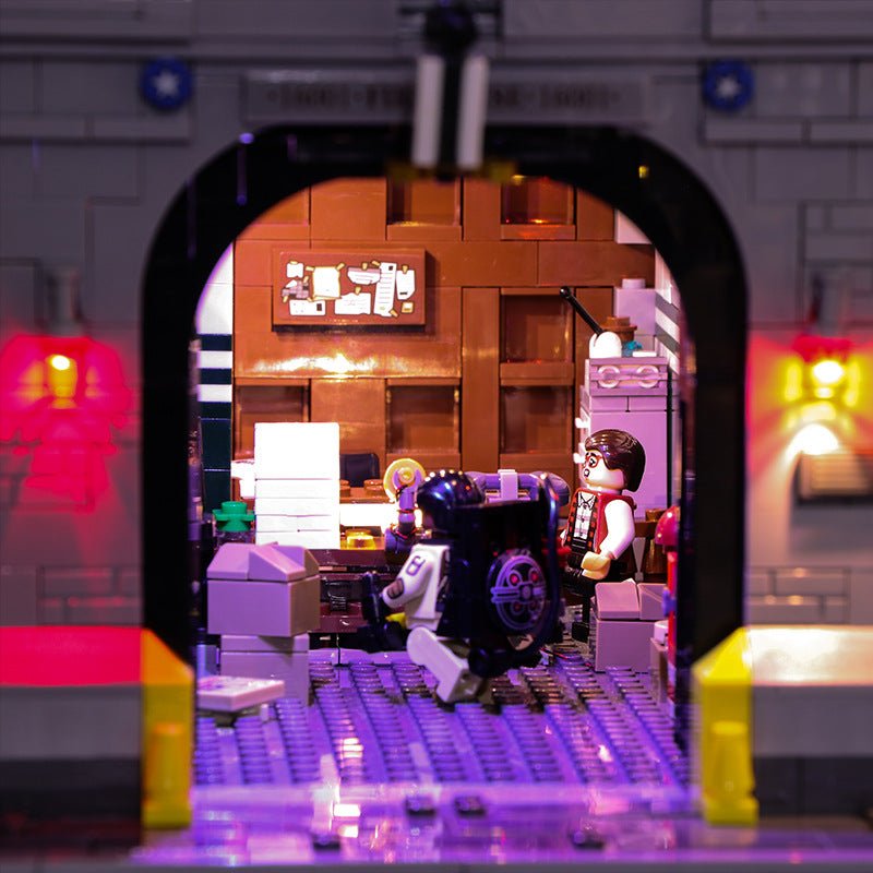premium LED light kit for LEGO® Ghostbusters Firehouse Headquarters #75827, before-and-after lighting