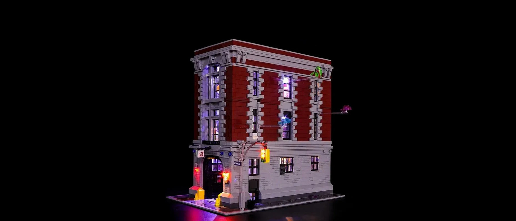 Light Kit for LEGO® Ghostbusters™ Firehouse Headquarters #75827 — lit with the LED light kit