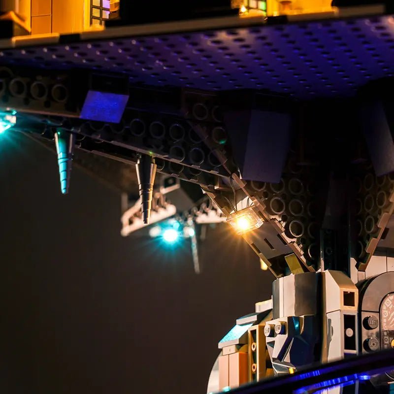 illuminated at night: Bright My Bricks premium LED light kit for LEGO® Gringotts Wizarding Bank #76417