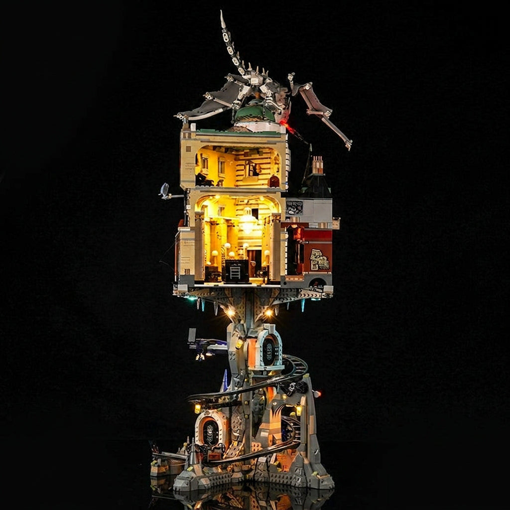 Bright My Bricks custom LED lighting for LEGO® Gringotts Wizarding Bank #76417 — lighting effect on the build