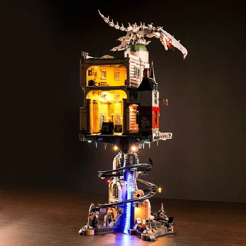 LEGO® Gringotts Wizarding Bank #76417 — illuminated at night (DIY LED light kit)