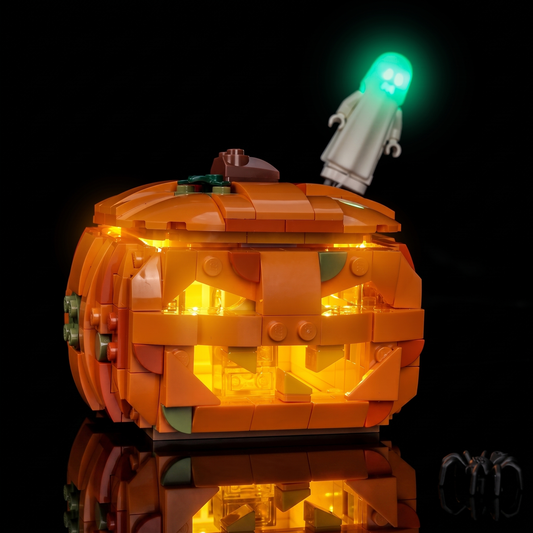 LED kit powered on: Bright My Bricks LED lighting kit for LEGO® Halloween Pumpkin Lantern #40872