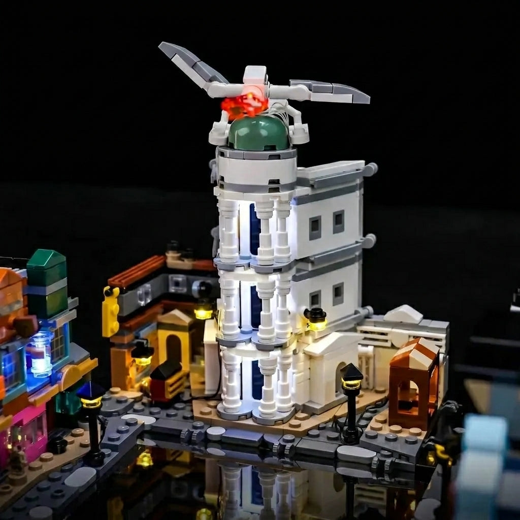 showcase lighting view: Bright My Bricks custom LED lighting for LEGO® Harry Potter Diagon Alley: Wizarding Shops #76444