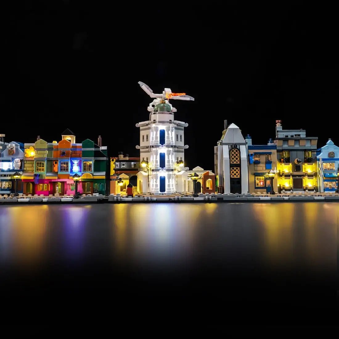 LEGO Harry Potter Diagon Alley: Wizarding Shops #76444 with LED lights installed