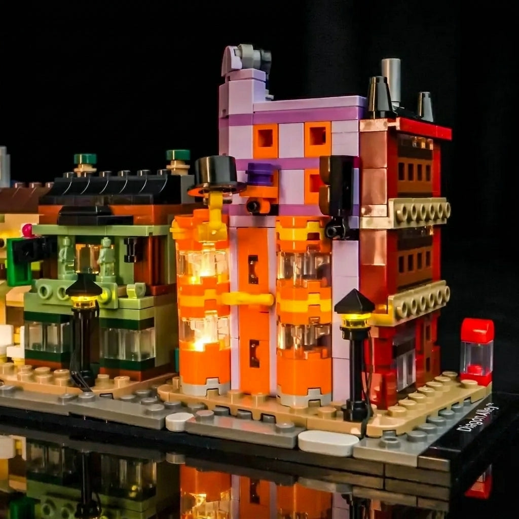 LEGO® Harry Potter Diagon Alley: Wizarding Shops #76444 — LED kit powered on (display light kit)