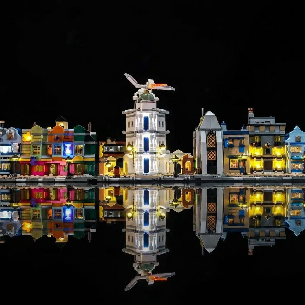 custom LED lighting for LEGO® Harry Potter Diagon Alley: Wizarding Shops #76444, LED kit powered on