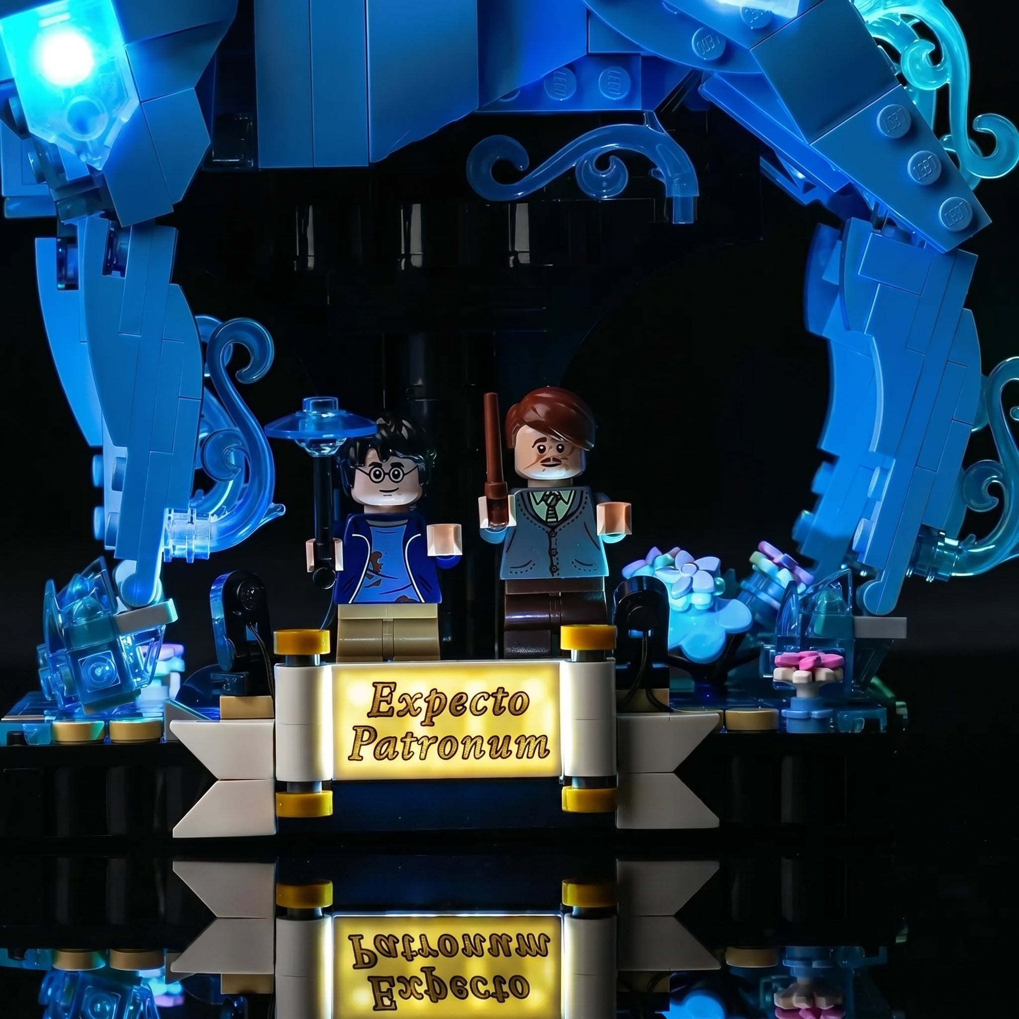 LED lighting kit for LEGO® Harry Potter Expecto Patronum #76414, illuminated at night