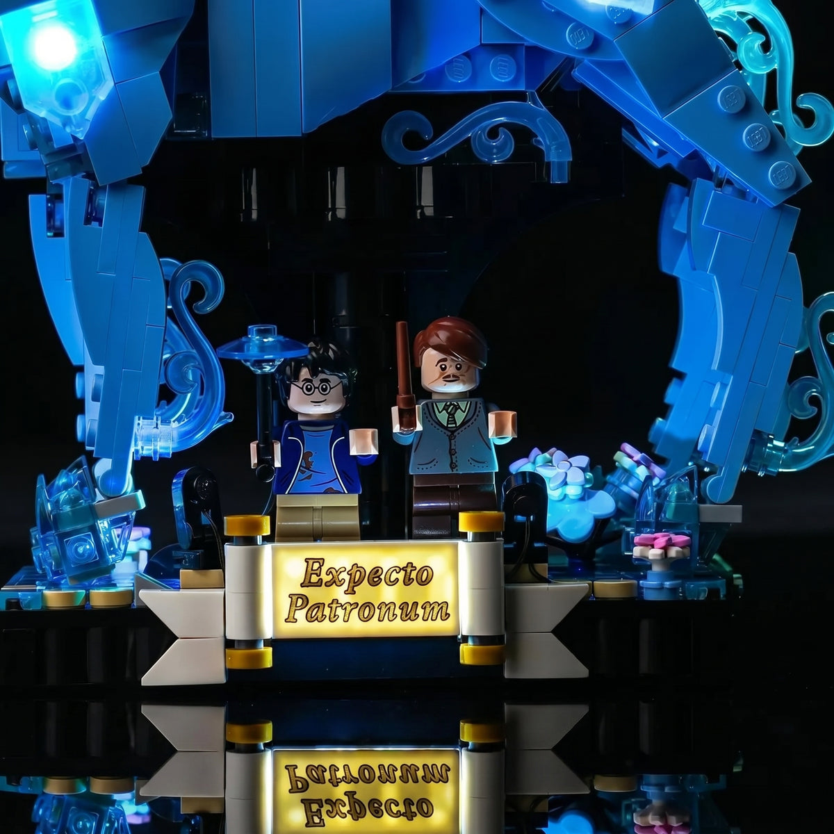LED lighting kit for LEGO® Harry Potter Expecto Patronum #76414, illuminated at night