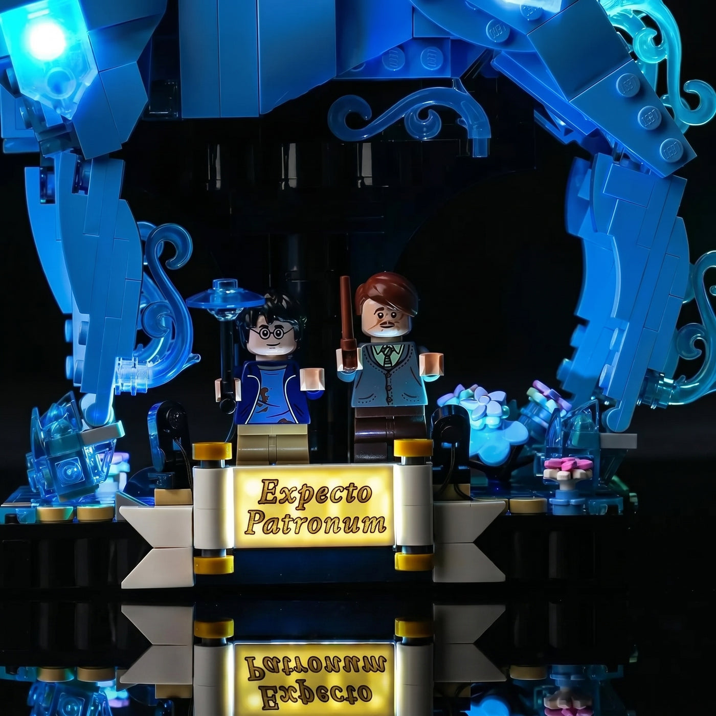 LED lighting kit for LEGO® Harry Potter Expecto Patronum #76414, illuminated at night