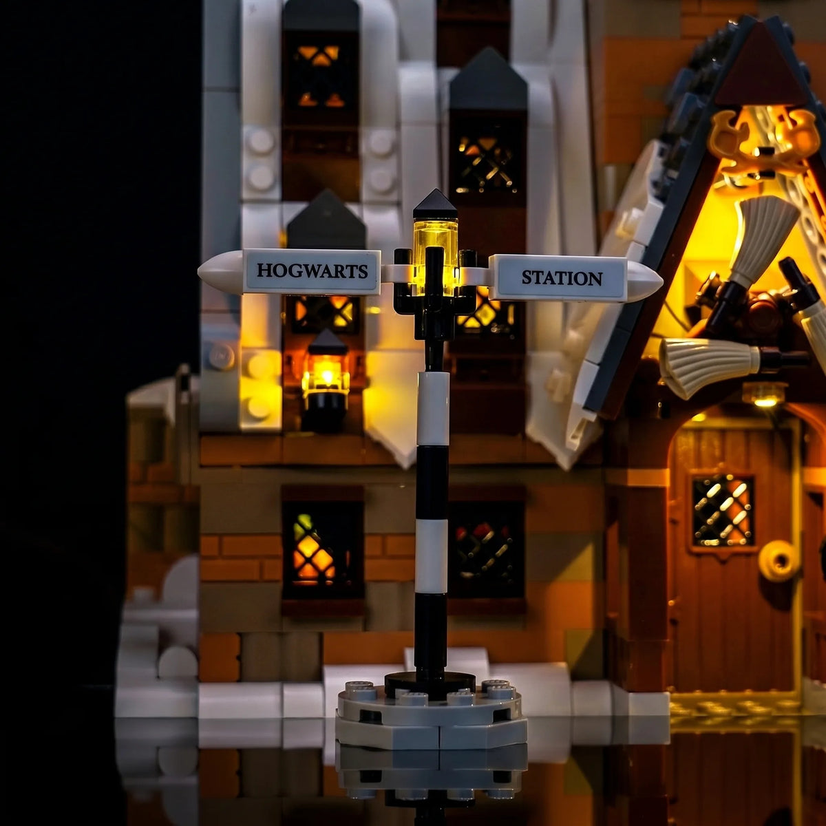 LEGO® Harry Potter Hogsmeade Village #76457 close-up of the LED lighting detail, with the light kit