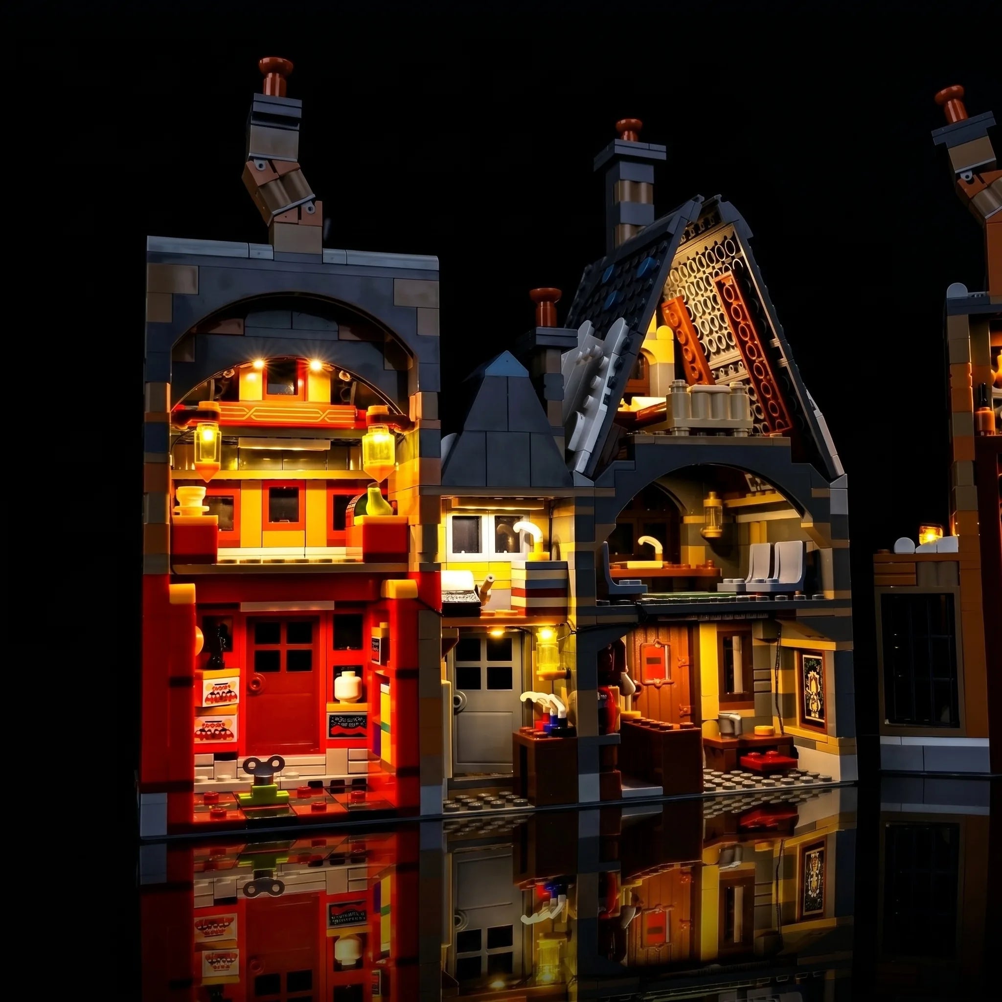 LEGO® Harry Potter Hogsmeade Village #76457 — showcase lighting view (light kit)