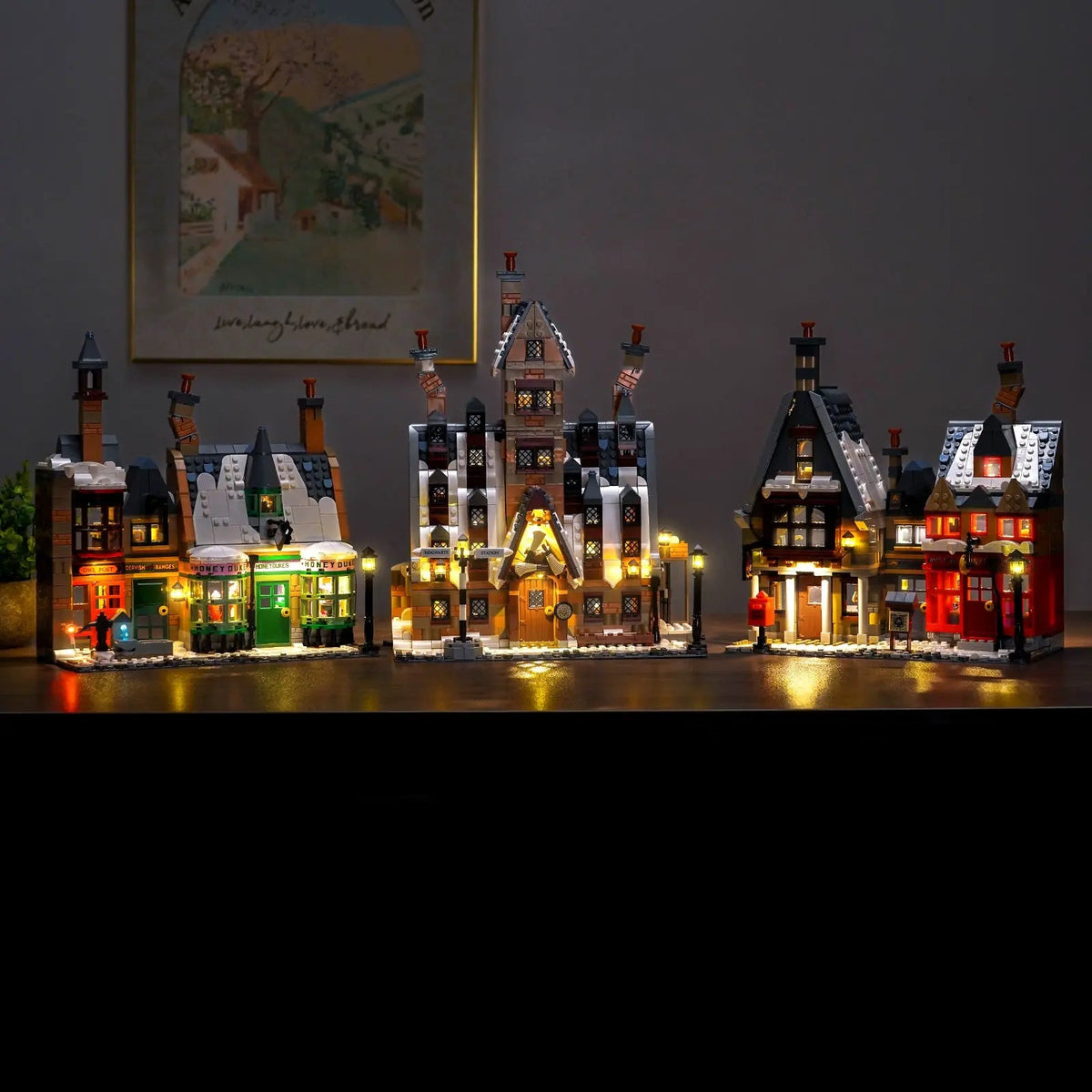LEGO® Harry Potter Hogsmeade Village #76457 LED strips and bricks detail, with the DIY LED light kit