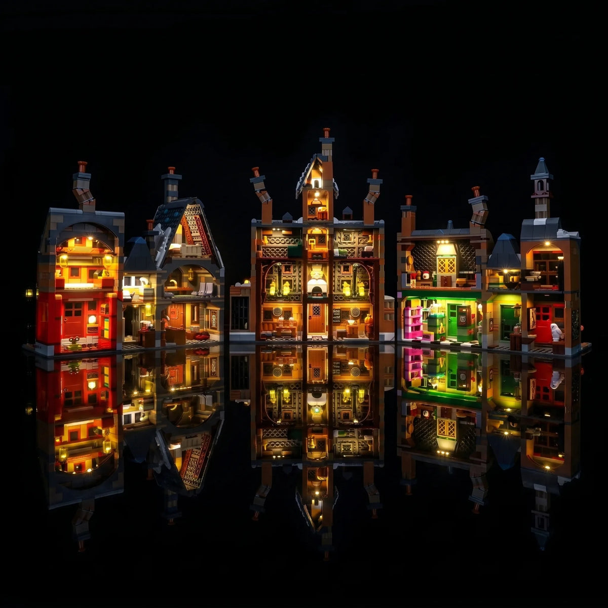 LEGO® Harry Potter Hogsmeade Village #76457 — warm LED glow detail (USB-powered LED light kit)