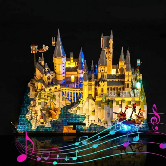 Bright My Bricks LED light kit for LEGO® Harry Potter Hogwarts Castle and Grounds #76419 — showcase lighting view