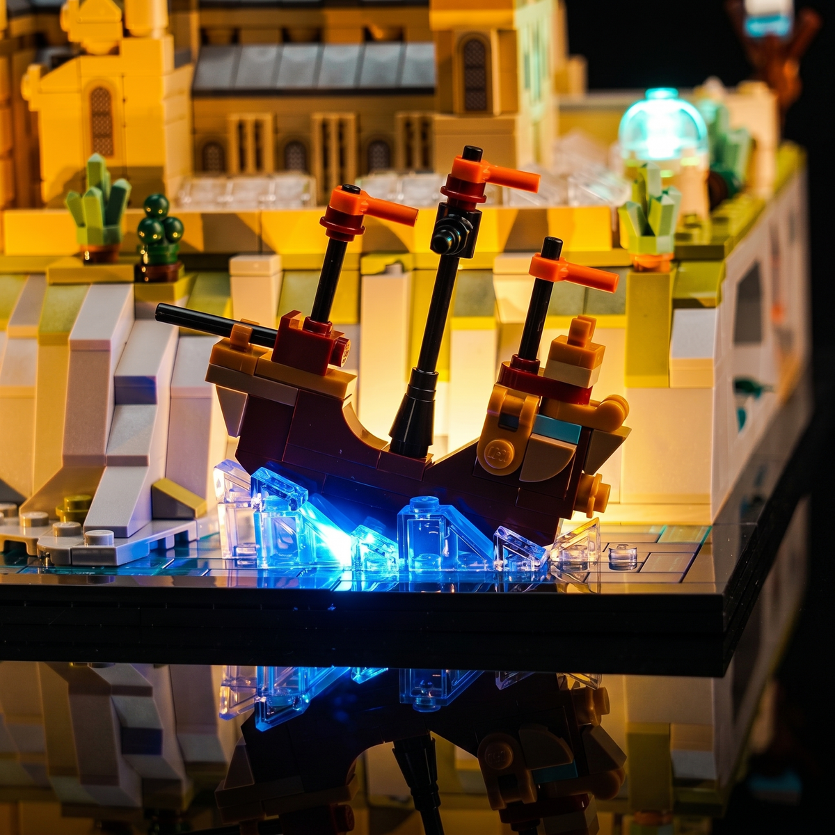LEGO® Harry Potter Hogwarts Castle and Grounds #76419 close-up of the LED lighting detail, with the DIY LED light kit