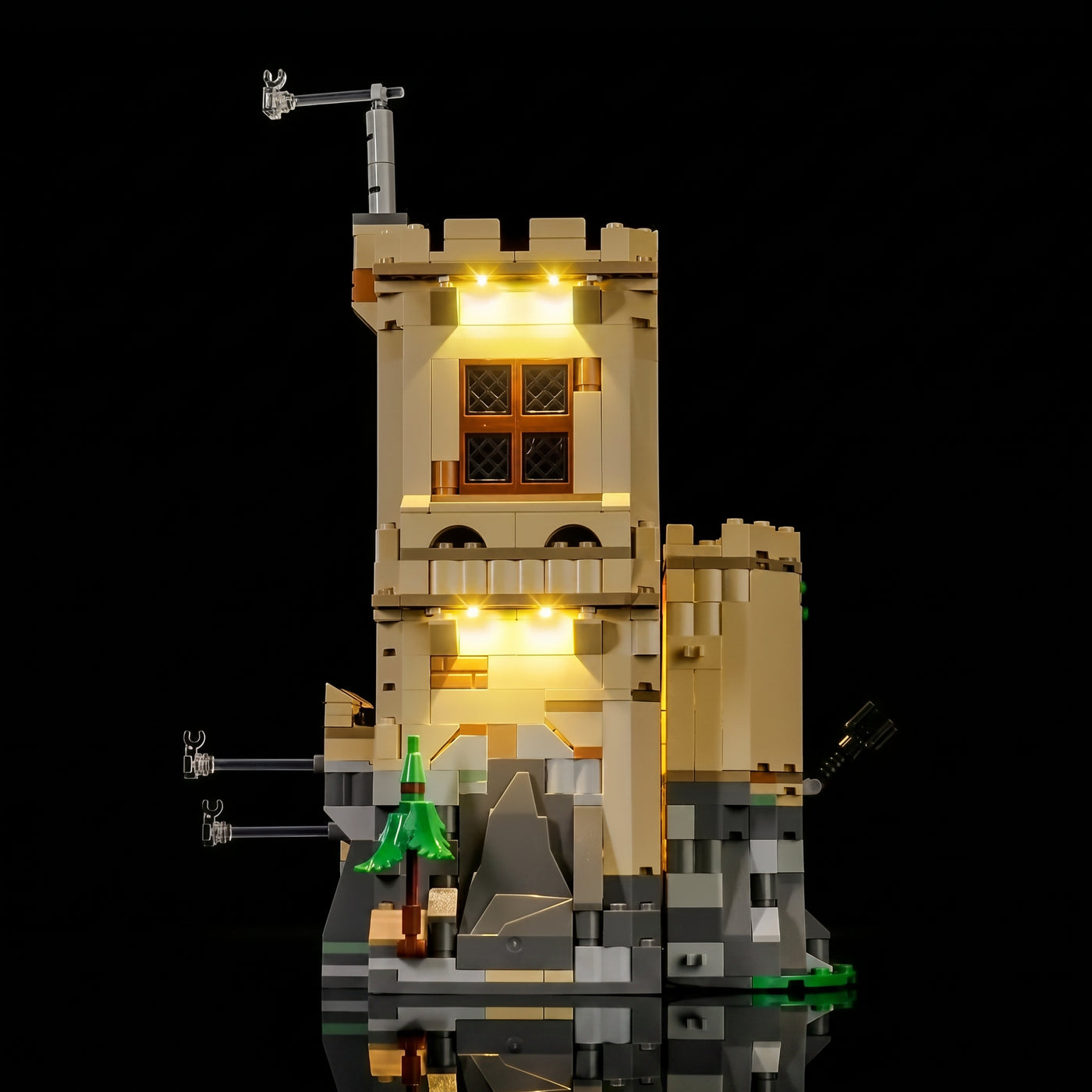 showcase lighting view: Bright My Bricks custom LED lighting for LEGO® Harry Potter Hogwarts Castle: Flying Lessons #76447