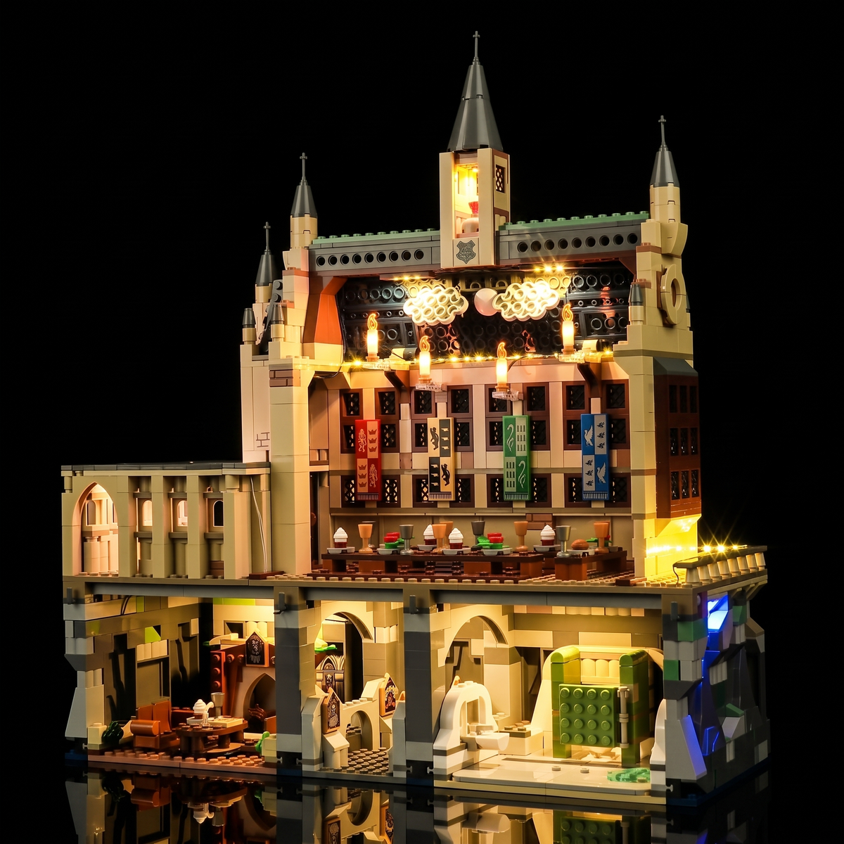 light kit for LEGO® Harry Potter Hogwarts Castle: The Great Hall #76435, fully illuminated on display