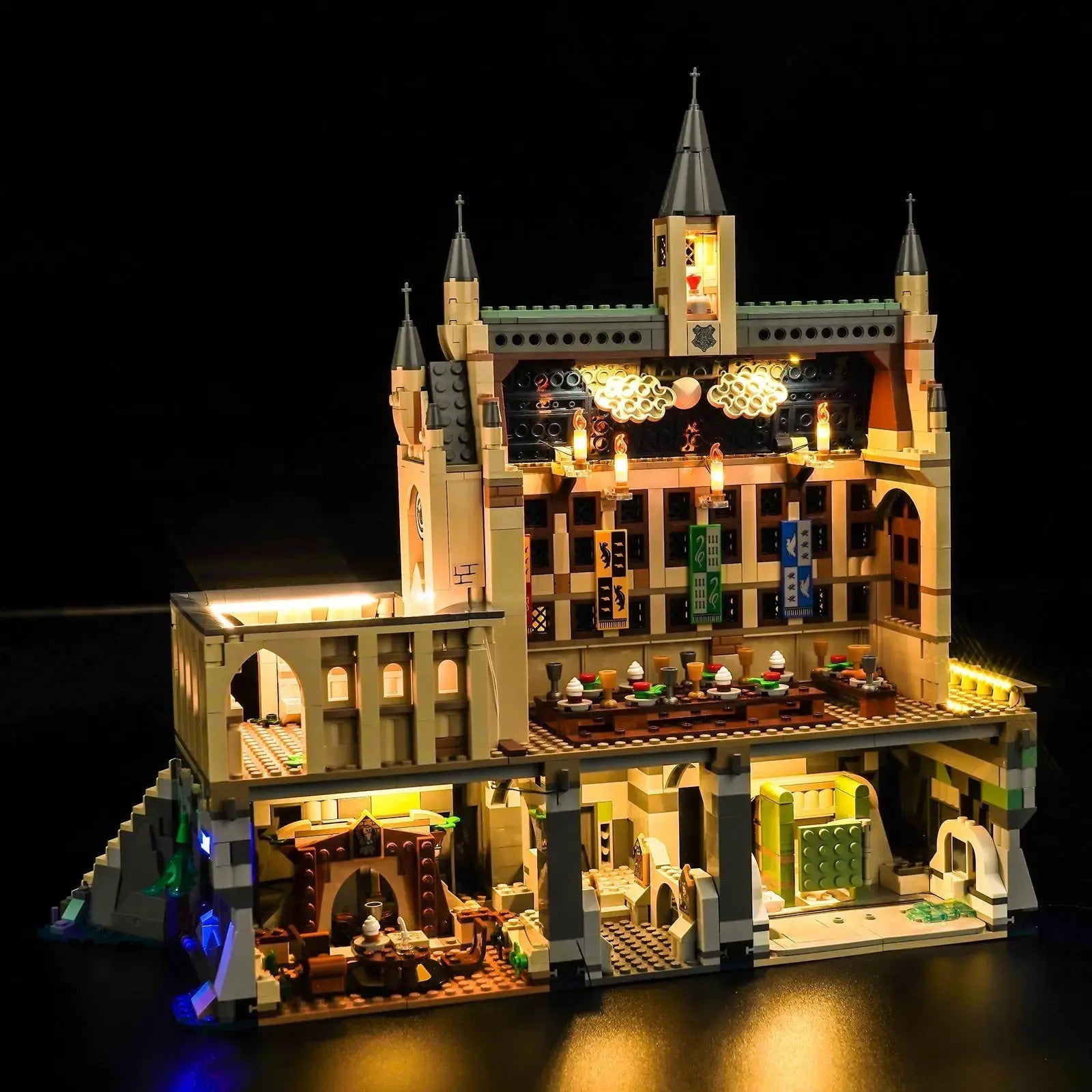 installed and glowing: Bright My Bricks LED lighting kit for LEGO® Harry Potter Hogwarts Castle: The Great Hall #76435