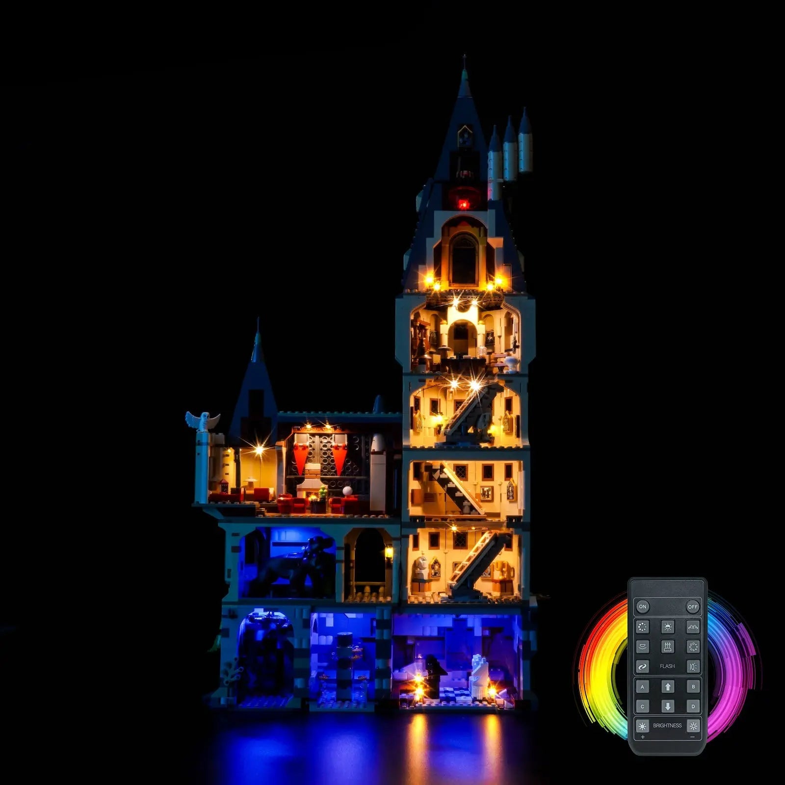 LEGO Harry Potter Hogwarts Castle: The Main Tower #76454 with LED lights installed